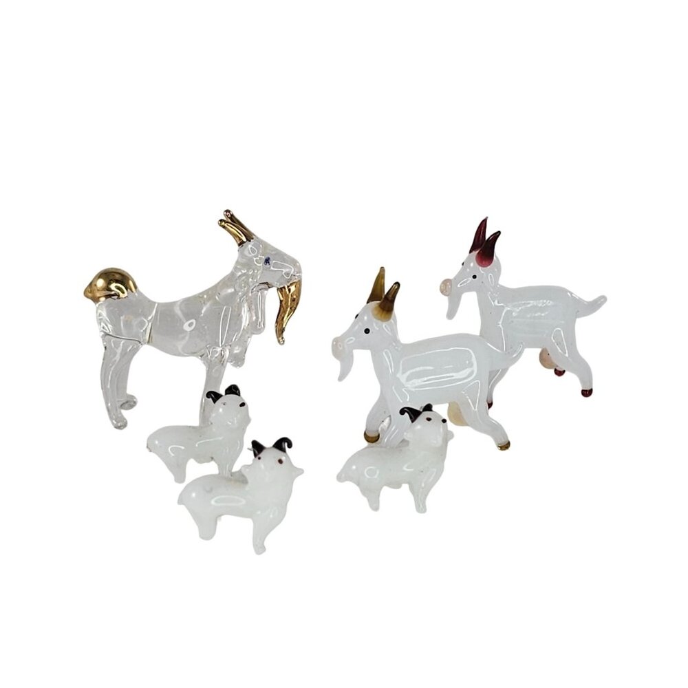 Set Of 6 Handcrafted Glass Goat Figurines Miniature Tiny